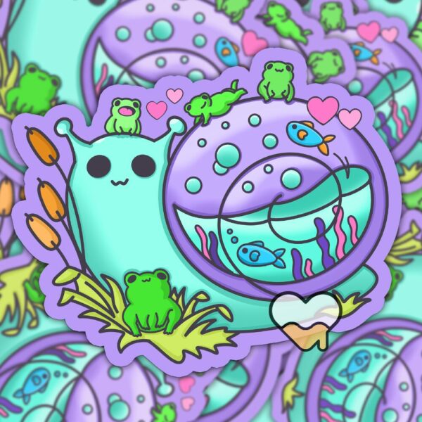 This image shows an hand-drawn adorable sticker, Snail Friend Sticker, which is available to purchase from HunnieByte.com