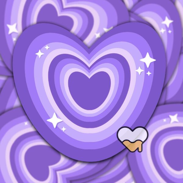 This image shows an hand-drawn adorable sticker, Sparkle Hearts Sticker, which is available to purchase from HunnieByte.com