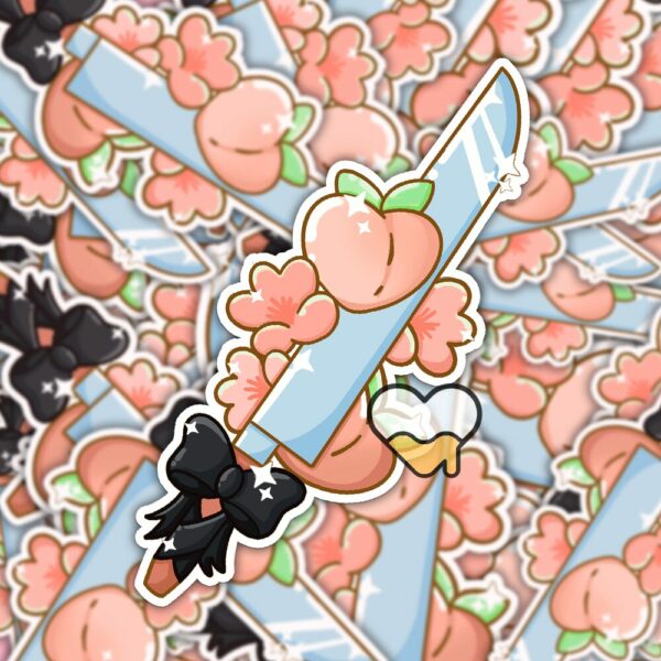 This image shows our adorable sticker finishes, Kawaii Black Sword Sticker, which is available to purchase from HunnieByte.com