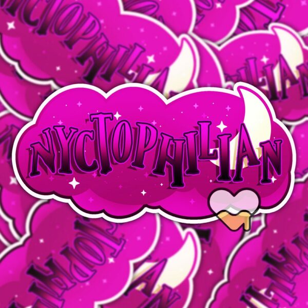 This image shows our adorable sticker finishes, Nyctophilia Sticker, which is available to purchase from HunnieByte.com