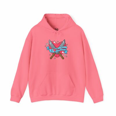 This image shows an adorable hand-drawn hoodie, I Love True Crime Hoodie, which is available to purchase from HunnieByte.com