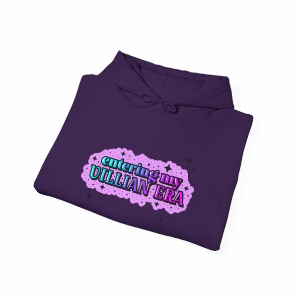 This image shows an adorable hand-drawn hoodie, Entering My Villain Era Hoodie, which is available to purchase from HunnieByte.com