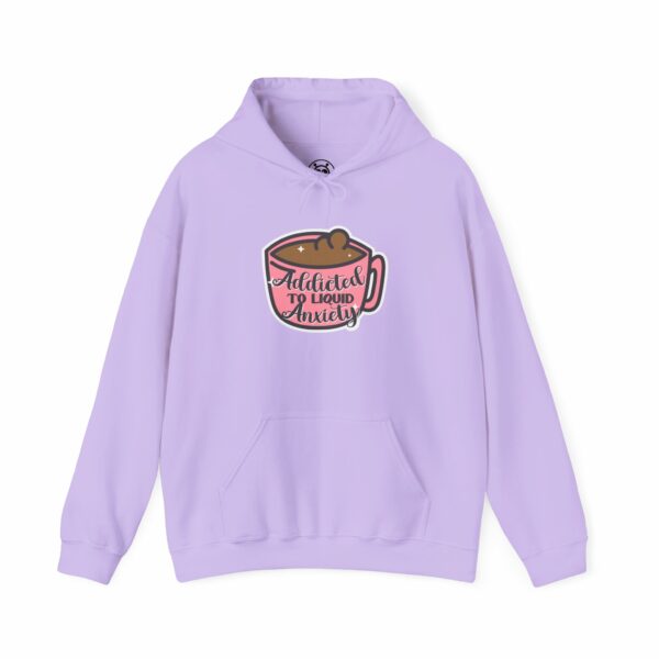 This image shows an adorable hand-drawn hoodie, Addicted To Liquid Anxiety Hoodie, which is available to purchase from HunnieByte.com