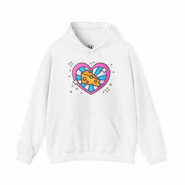 This image shows an adorable hand-drawn hoodie, Cheese Hoodie, which is available to purchase from HunnieByte.com