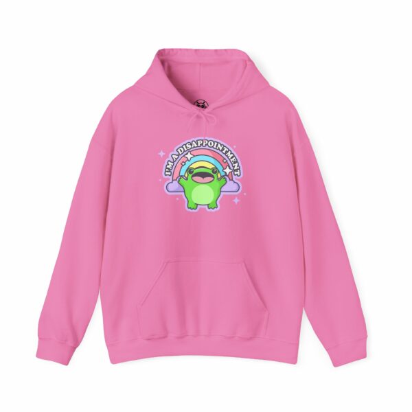 This image shows an adorable hand-drawn hoodie, Im A Disappointment Boopie The Frog Hoodie, which is available to purchase from HunnieByte.com