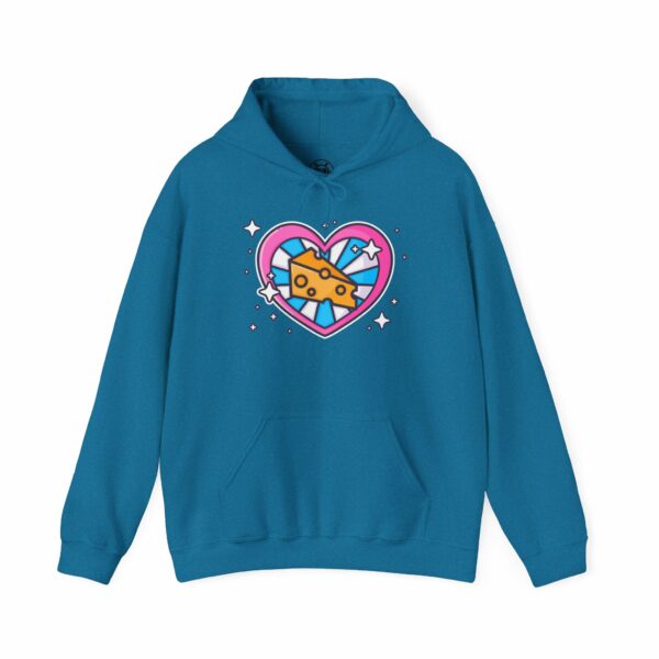 This image shows an adorable hand-drawn hoodie, Cheese Hoodie, which is available to purchase from HunnieByte.com