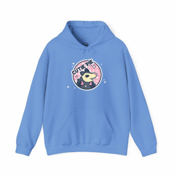 This image shows an adorable hand-drawn hoodie, Cutie Pie Possum Hoodie, which is available to purchase from HunnieByte.com