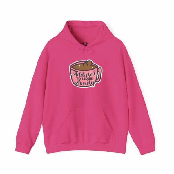 This image shows an adorable hand-drawn hoodie, Addicted To Liquid Anxiety Hoodie, which is available to purchase from HunnieByte.com