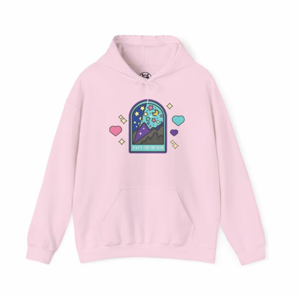 This image shows an adorable hand-drawn hoodie, Always Look For Color Hoodie, which is available to purchase from HunnieByte.com