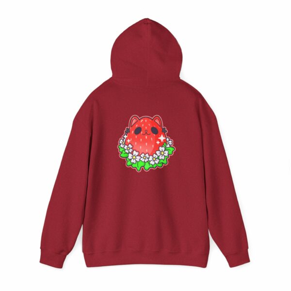 This image shows an adorable hand-drawn hoodie, Kitty Berry Hoodie, which is available to purchase from HunnieByte.com