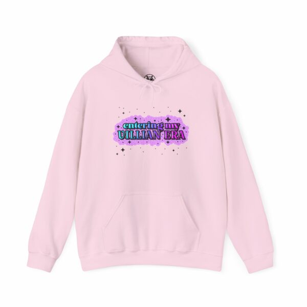 This image shows an adorable hand-drawn hoodie, Entering My Villain Era Hoodie, which is available to purchase from HunnieByte.com