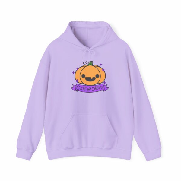 This image shows an adorable hand-drawn hoodie, Cute But Creepy Pumpkin Hoodie, which is available to purchase from HunnieByte.com