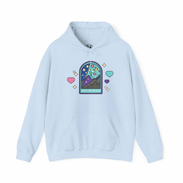 This image shows an adorable hand-drawn hoodie, Always Look For Color Hoodie, which is available to purchase from HunnieByte.com