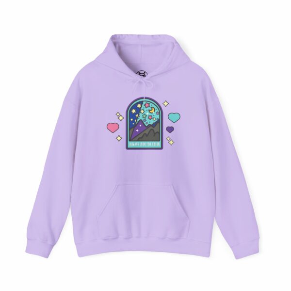 This image shows an adorable hand-drawn hoodie, Always Look For Color Hoodie, which is available to purchase from HunnieByte.com