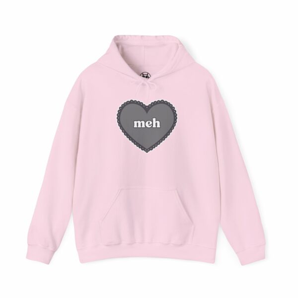 This image shows an adorable hand-drawn hoodie, Meh Grayscale Heart Hoodie, which is available to purchase from HunnieByte.com