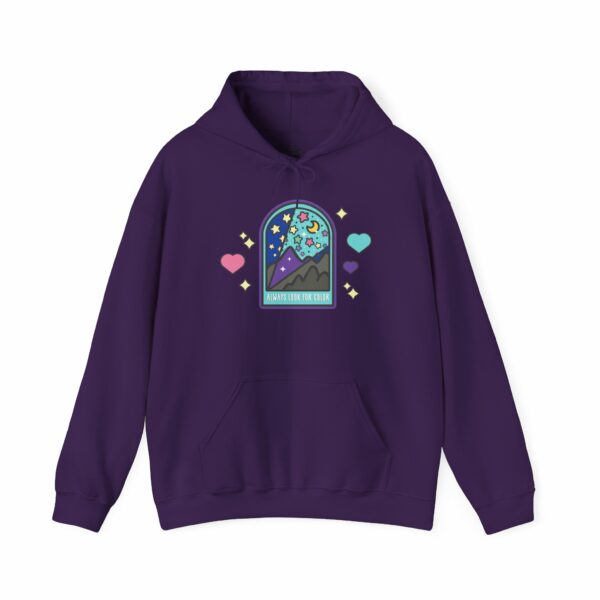 This image shows an adorable hand-drawn hoodie, Always Look For Color Hoodie, which is available to purchase from HunnieByte.com