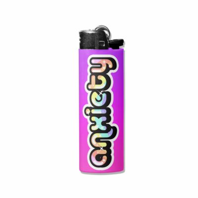 This image shows an adorable hand-drawn lighter wrap, Anxiety Lighter Wrap, which is available to purchase from HunnieByte.com