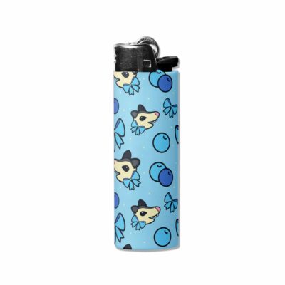 This image shows an adorable hand-drawn lighter wrap, Blueberry Possum Lighter Wrap, which is available to purchase from HunnieByte.com