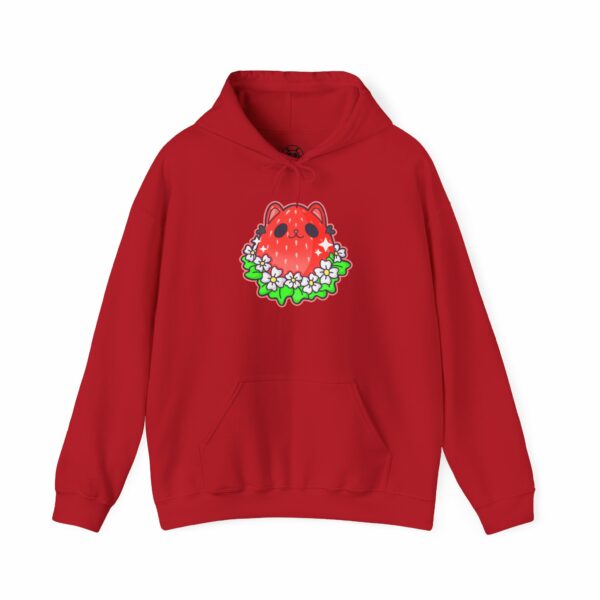 This image shows an adorable hand-drawn hoodie, Kitty Berry Hoodie, which is available to purchase from HunnieByte.com