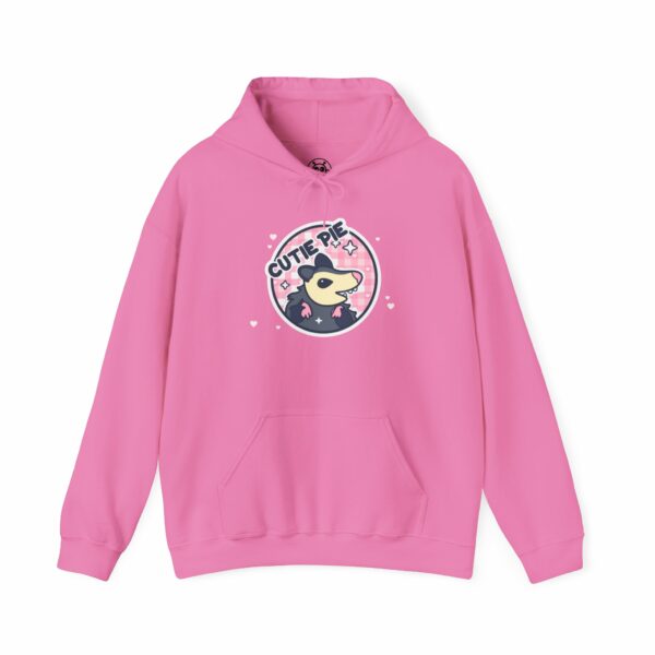 This image shows an adorable hand-drawn hoodie, Cutie Pie Possum Hoodie, which is available to purchase from HunnieByte.com