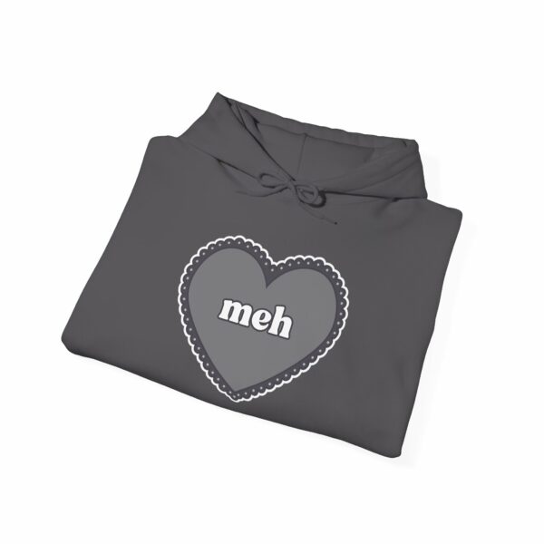 This image shows an adorable hand-drawn hoodie, Meh Grayscale Heart Hoodie, which is available to purchase from HunnieByte.com