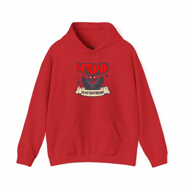 This image shows an adorable hand-drawn hoodie, Mothman Is My Boyfriend Hoodie, which is available to purchase from HunnieByte.com