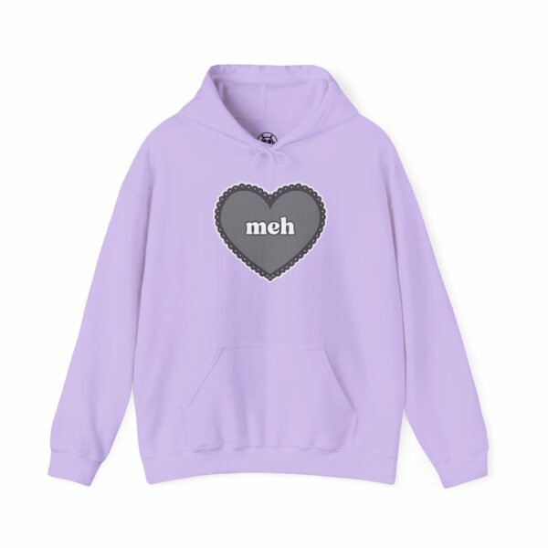 This image shows an adorable hand-drawn hoodie, Meh Grayscale Heart Hoodie, which is available to purchase from HunnieByte.com