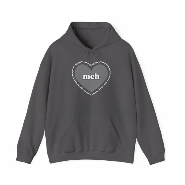 This image shows an adorable hand-drawn hoodie, Meh Grayscale Heart Hoodie, which is available to purchase from HunnieByte.com