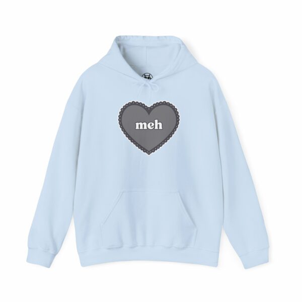 This image shows an adorable hand-drawn hoodie, Meh Grayscale Heart Hoodie, which is available to purchase from HunnieByte.com