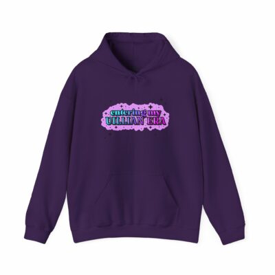 This image shows an adorable hand-drawn hoodie, Entering My Villain Era Hoodie, which is available to purchase from HunnieByte.com