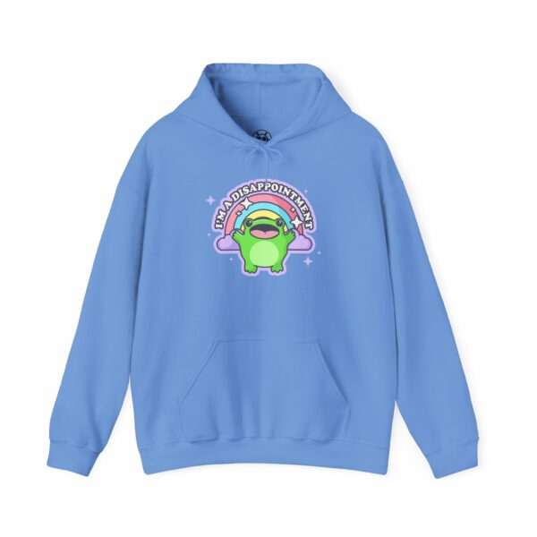 This image shows an adorable hand-drawn hoodie, Im A Disappointment Boopie The Frog Hoodie, which is available to purchase from HunnieByte.com