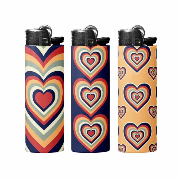 This image shows an adorable hand-drawn lighter wrap, Retro Hearts Lighter Wraps, which is available to purchase from HunnieByte.com