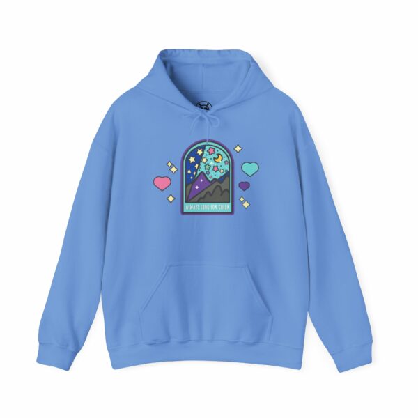 This image shows an adorable hand-drawn hoodie, Always Look For Color Hoodie, which is available to purchase from HunnieByte.com