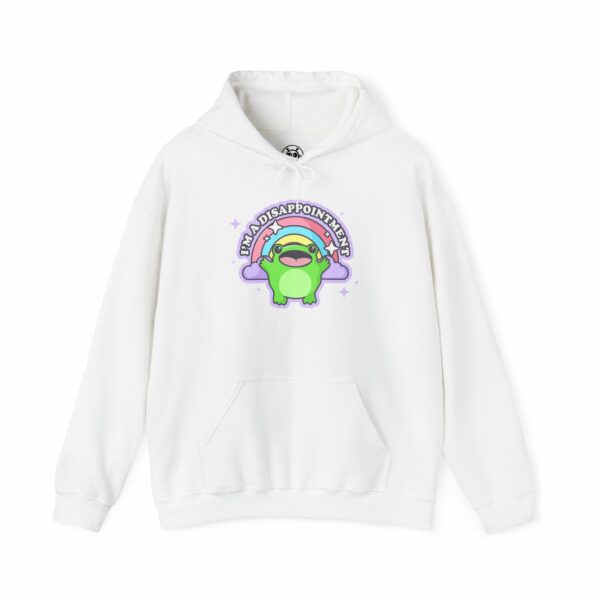 This image shows an adorable hand-drawn hoodie, Im A Disappointment Boopie The Frog Hoodie, which is available to purchase from HunnieByte.com