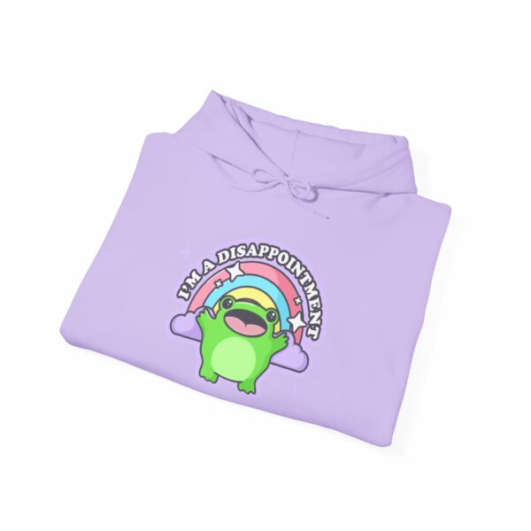 This image shows an adorable hand-drawn hoodie, Im A Disappointment Boopie The Frog Hoodie, which is available to purchase from HunnieByte.com