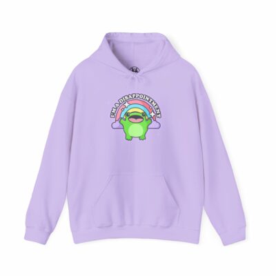 This image shows an adorable hand-drawn hoodie, Im A Disappointment Boopie The Frog Hoodie, which is available to purchase from HunnieByte.com