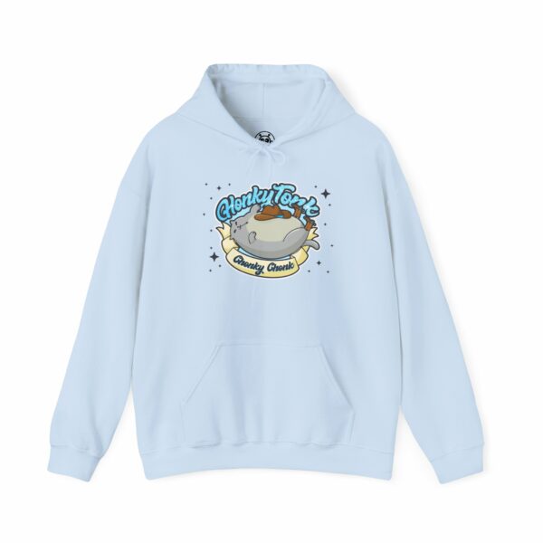 This image shows an adorable hand-drawn hoodie, Honky Tonk Chonky Chonk Meowboy Hoodie, which is available to purchase from HunnieByte.com