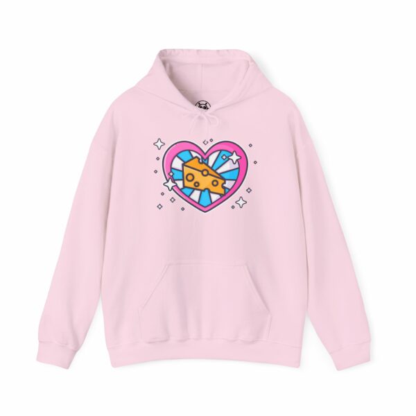 This image shows an adorable hand-drawn hoodie, Cheese Hoodie, which is available to purchase from HunnieByte.com