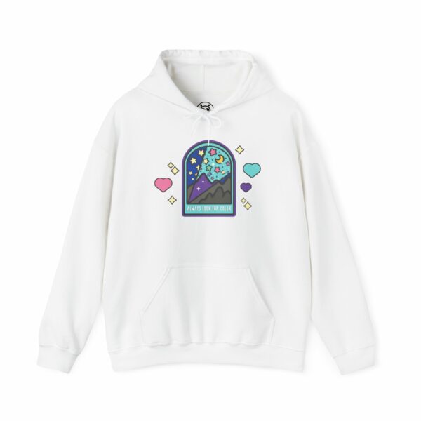 This image shows an adorable hand-drawn hoodie, Always Look For Color Hoodie, which is available to purchase from HunnieByte.com