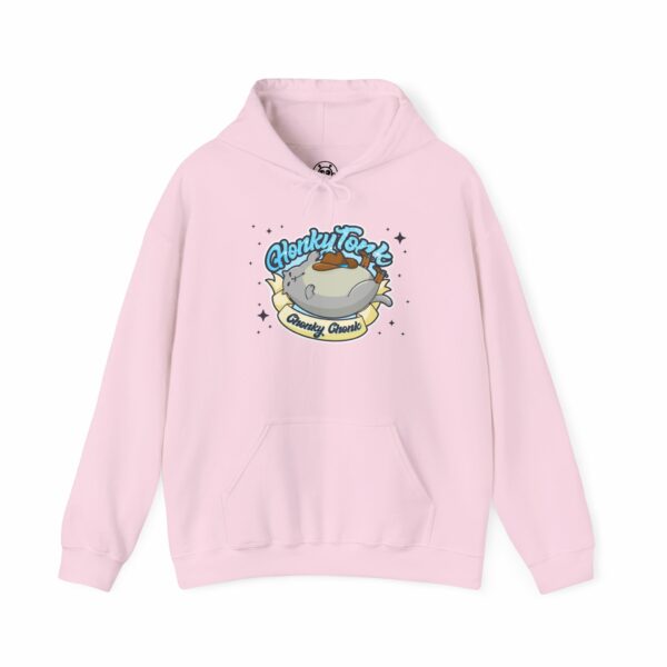 This image shows an adorable hand-drawn hoodie, Honky Tonk Chonky Chonk Meowboy Hoodie, which is available to purchase from HunnieByte.com