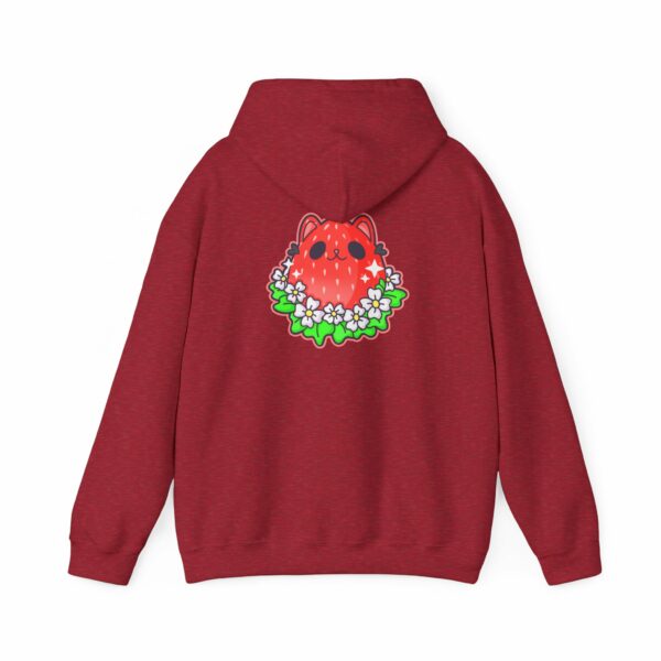 This image shows an adorable hand-drawn hoodie, Kitty Berry Hoodie, which is available to purchase from HunnieByte.com