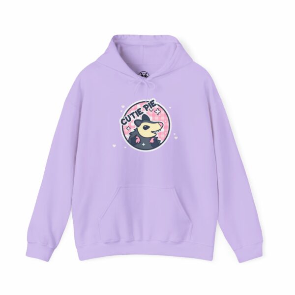 This image shows an adorable hand-drawn hoodie, Cutie Pie Possum Hoodie, which is available to purchase from HunnieByte.com