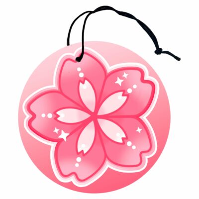 This image shows a hand-drawn adorable air freshener, Sakura Flower Air Freshener, which is available to purchase from HunnieByte.com