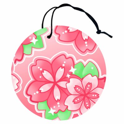 This image shows a hand-drawn adorable air freshener, Sakura Floral Air Freshener, which is available to purchase from HunnieByte.com