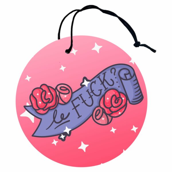 This image shows a hand-drawn adorable air freshener, Le Fuck Air Freshener, which is available to purchase from HunnieByte.com