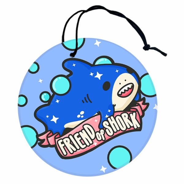 This image shows a hand-drawn adorable air freshener, Friend of Shork Shark Air Freshener, which is available to purchase from HunnieByte.com