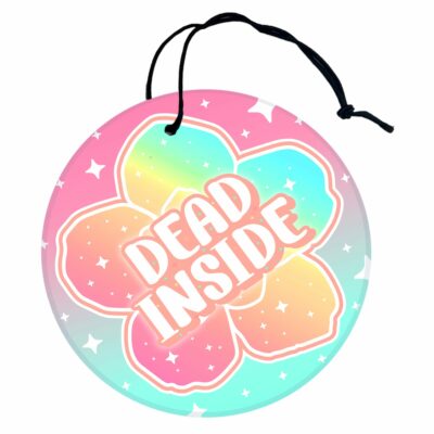 This image shows an adorable hand-drawn air freshener, Dead Inside Flower Air Freshener, which is available to purchase from HunnieByte.com