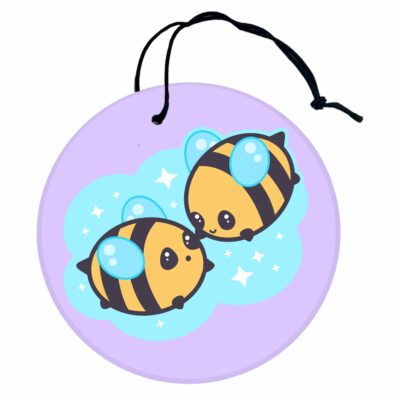 This image shows an adorable hand-drawn air freshener, Bumbly Bees Bee Pals Air Freshener, which is available to purchase from HunnieByte.com