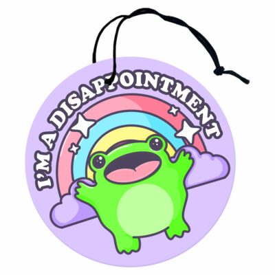 This image shows an adorable hand-drawn air freshener, Boopie Im A Disappointment Air Freshener, which is available to purchase from HunnieByte.com