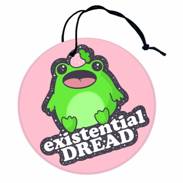 This image shows an adorable hand-drawn air freshener, Boopie Existential Air Freshener, which is available to purchase from HunnieByte.com